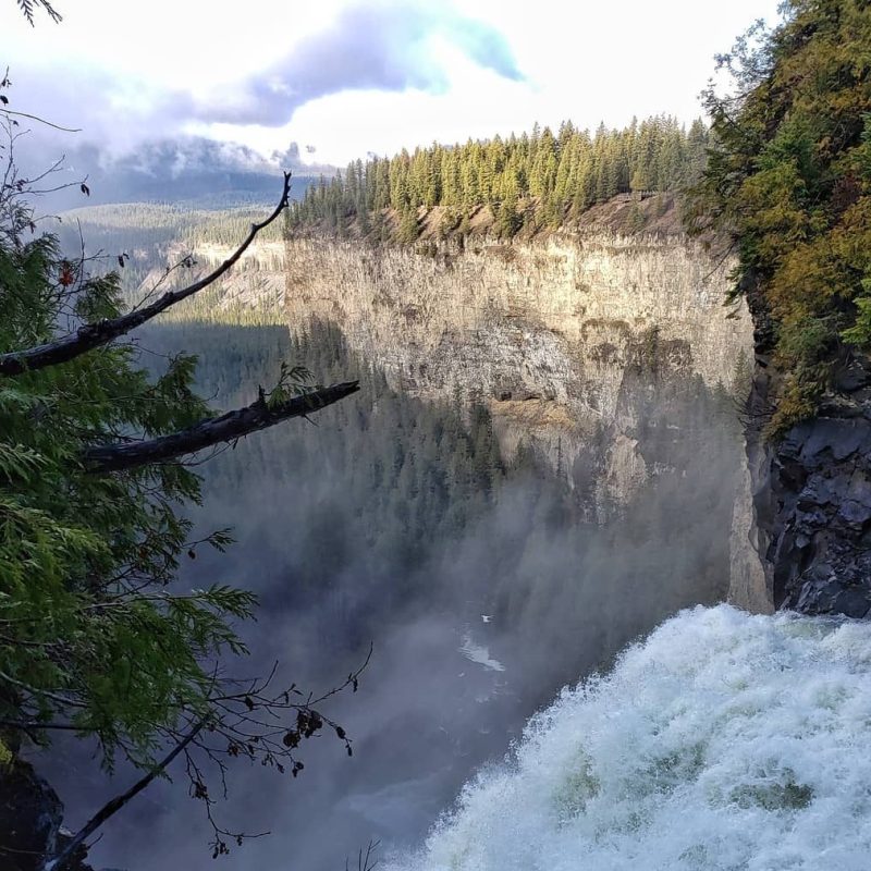 a large waterfall in a forest