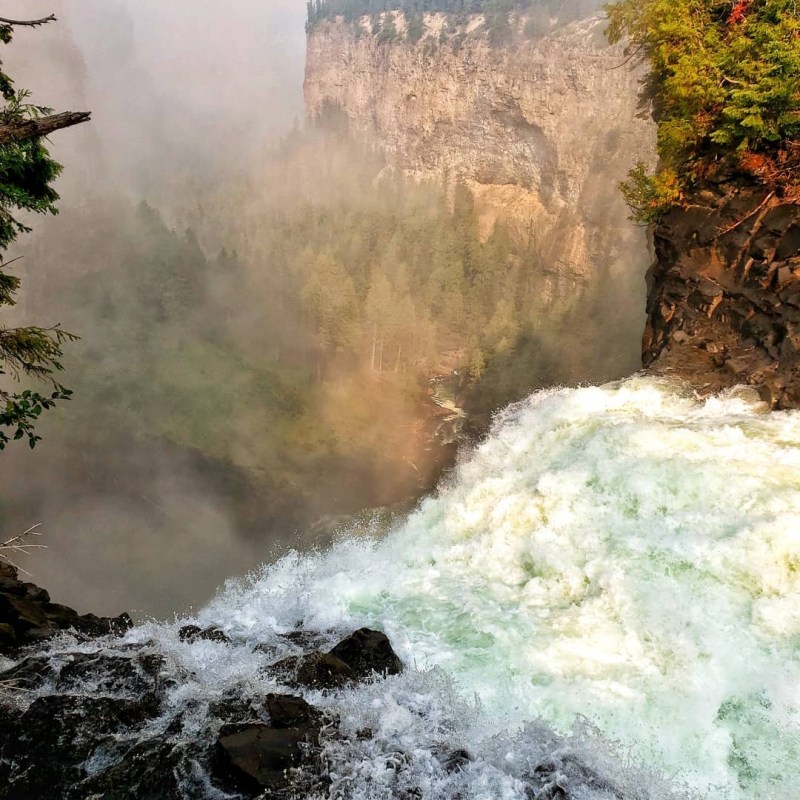 a large waterfall in a forest