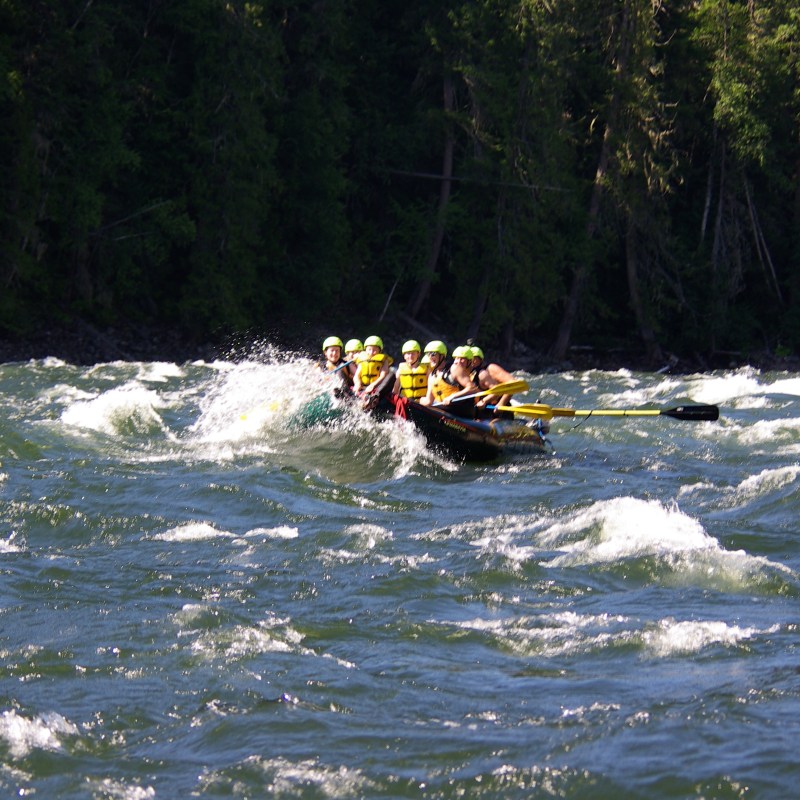 a group of people riding skis on a body of water