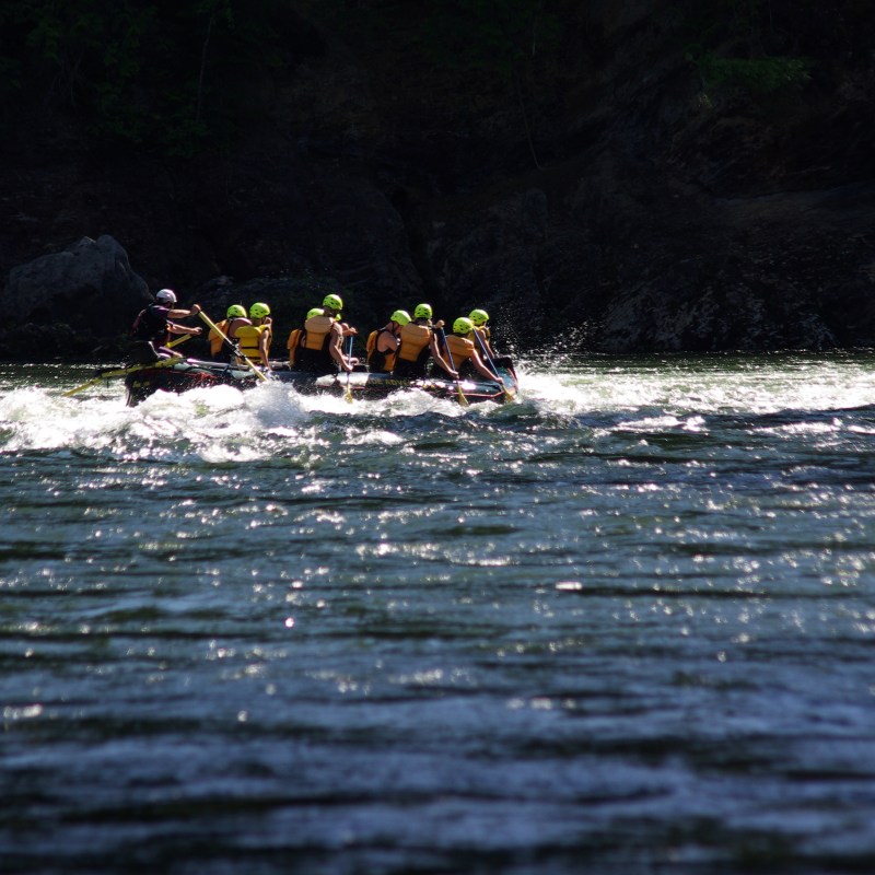 a group of people riding skis on a body of water