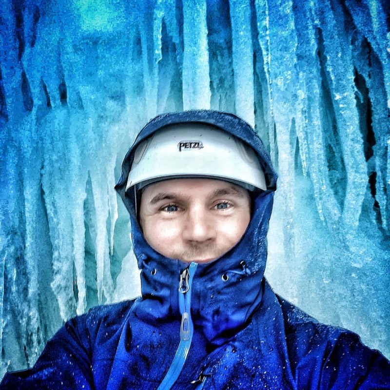 a person wearing a blue jacket